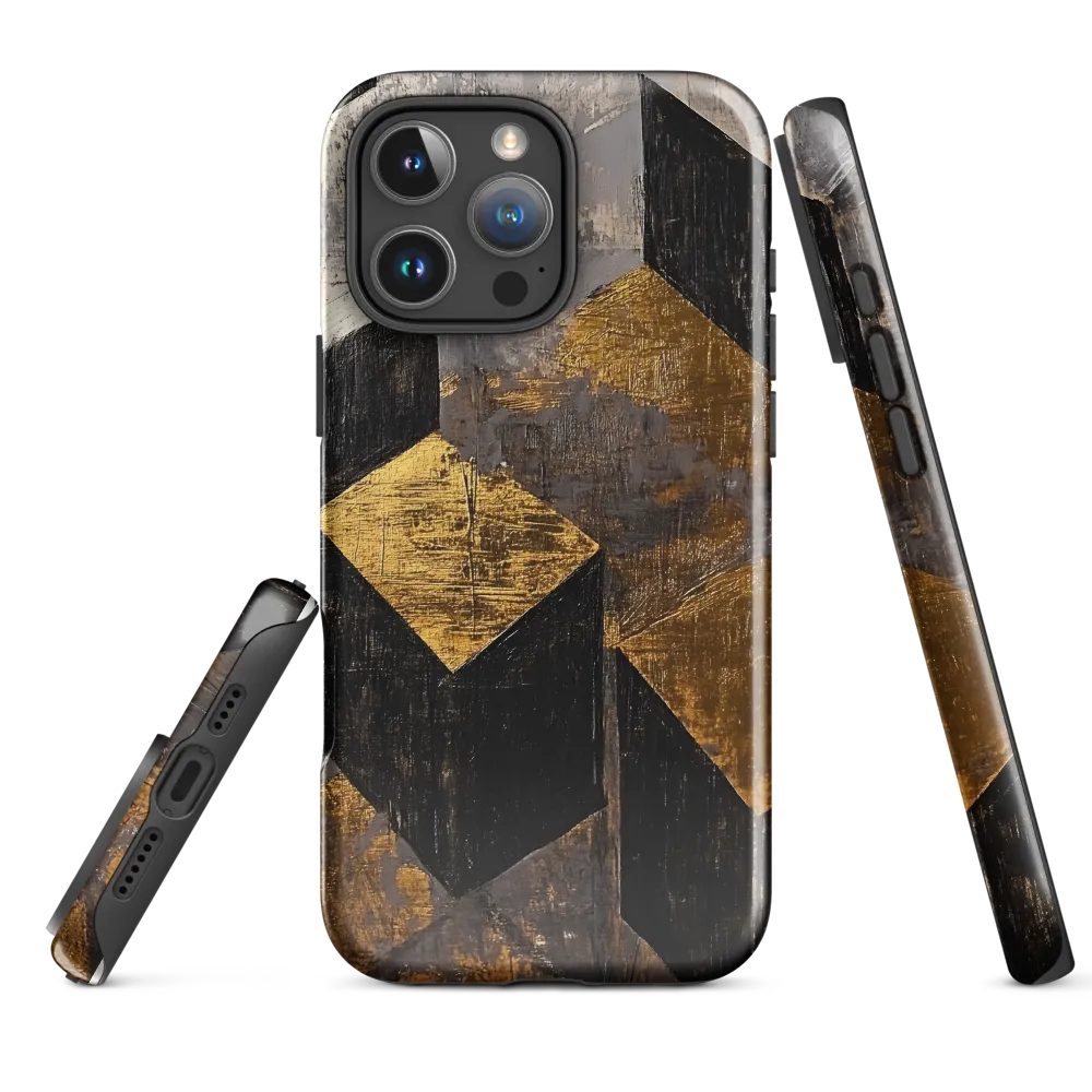 Geometric Harmony in Gold and Black | Phone Case |  16 Pro Max | Tough Case | Glossy