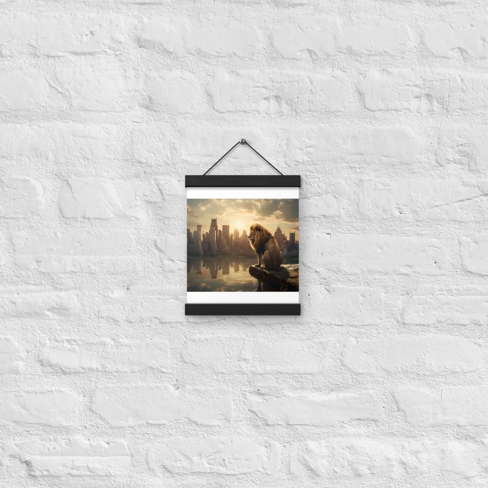 The Lion's Gaze Over the Urban Symphony | Poster With Black Wood Hanger | 8″×10″