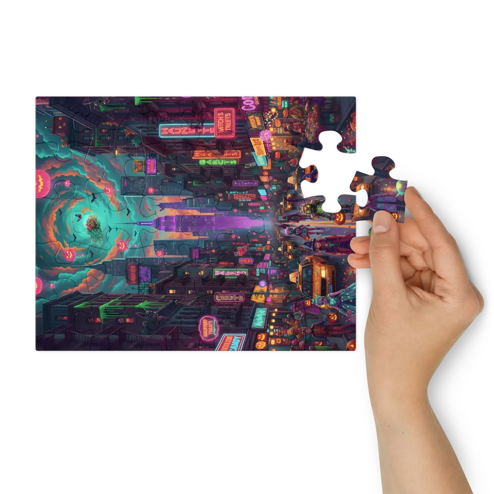 Neon Halloween Parade 
 Jigsaw Puzzle in Tin Box