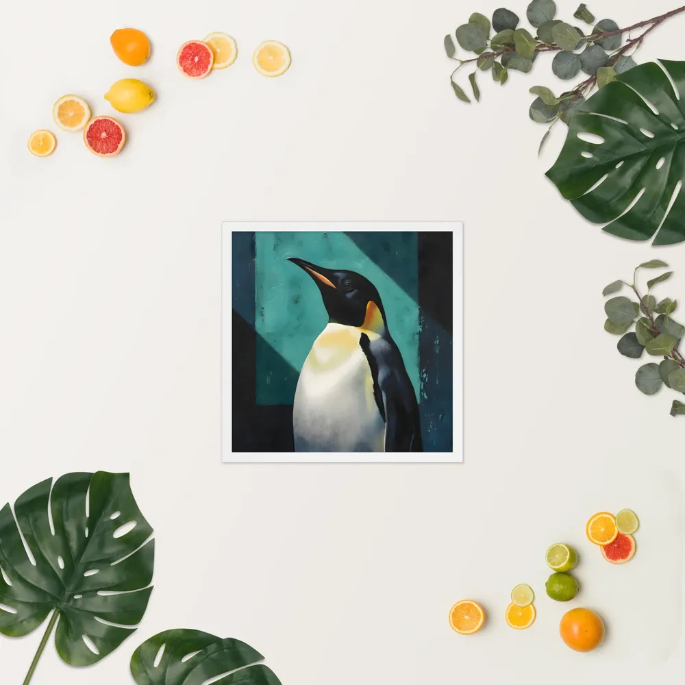 Regal Penguin 
 Poster with White Frame | 18″x 18″
