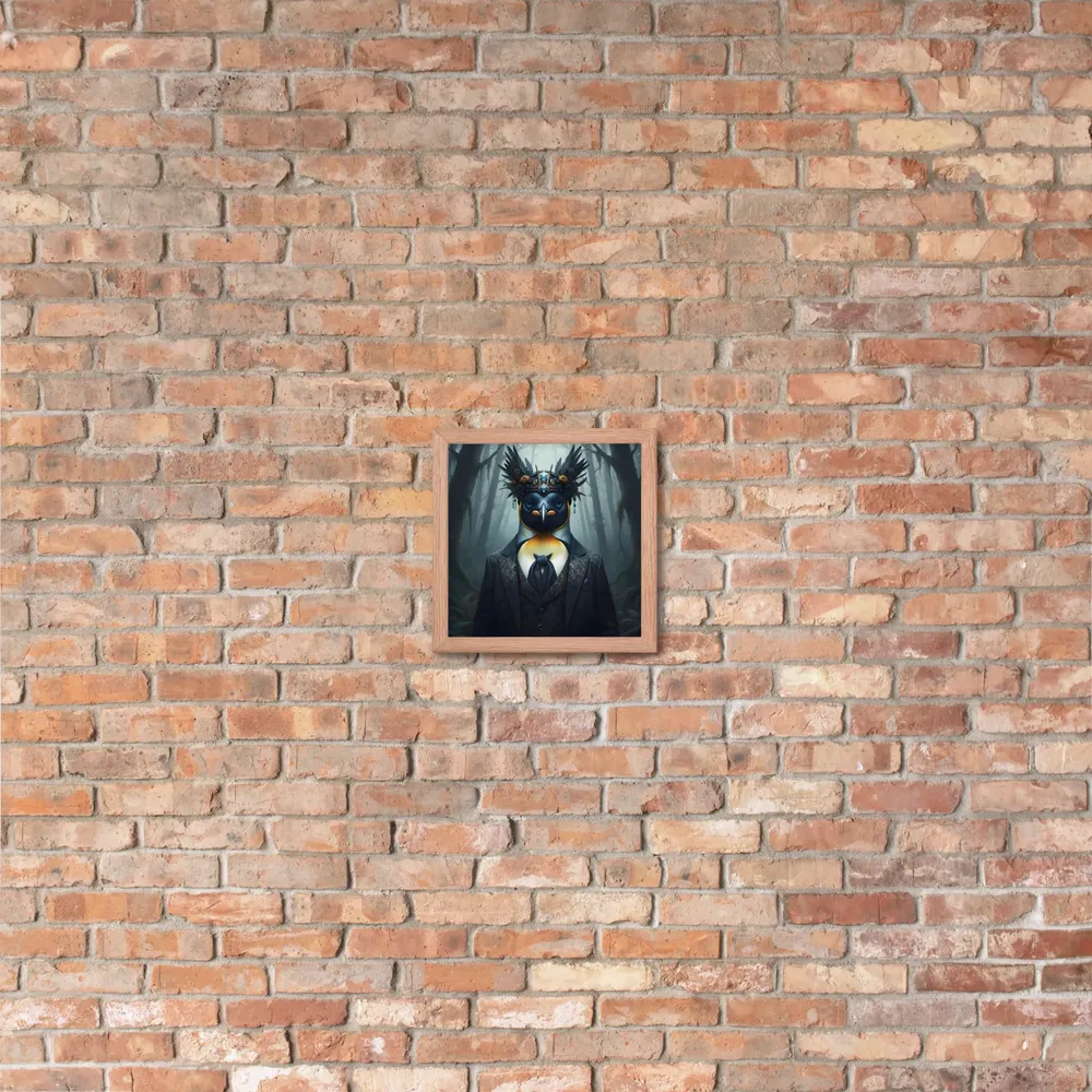 Regal Penguin 
 Poster with Red oak Frame | 10″x 10″