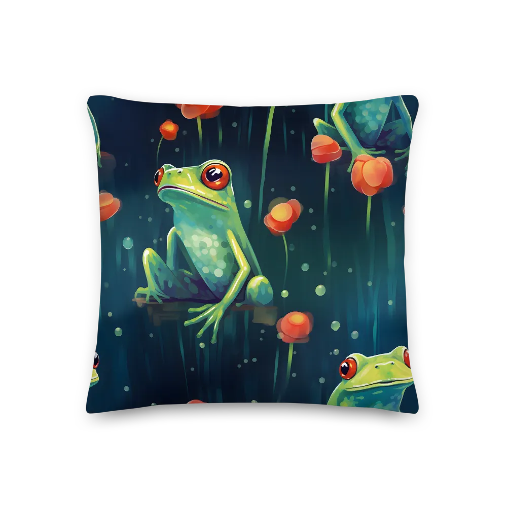 Playful Frogs in a Lush Pond | Pillow | 18″×18″