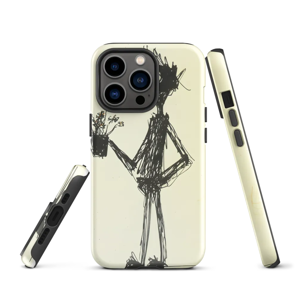 Whimsical Figure with Flowers | Phone Case |  13 Pro | Tough Case | Glossy