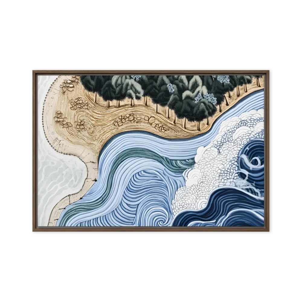 Oceanic Harmony: A Tranquil Landscape | Canvas with Brown Frame | 20″×30″