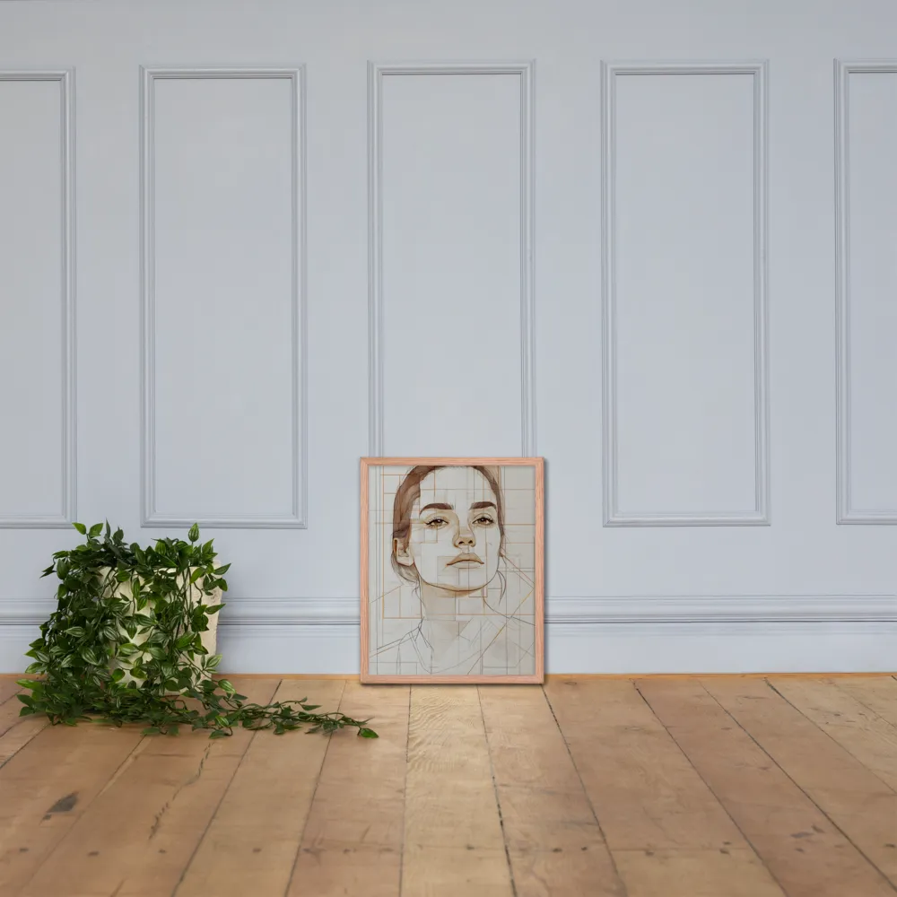 Geometric Serenity: A Minimalist Portrait | Poster with Red oak Frame | 16″×20″