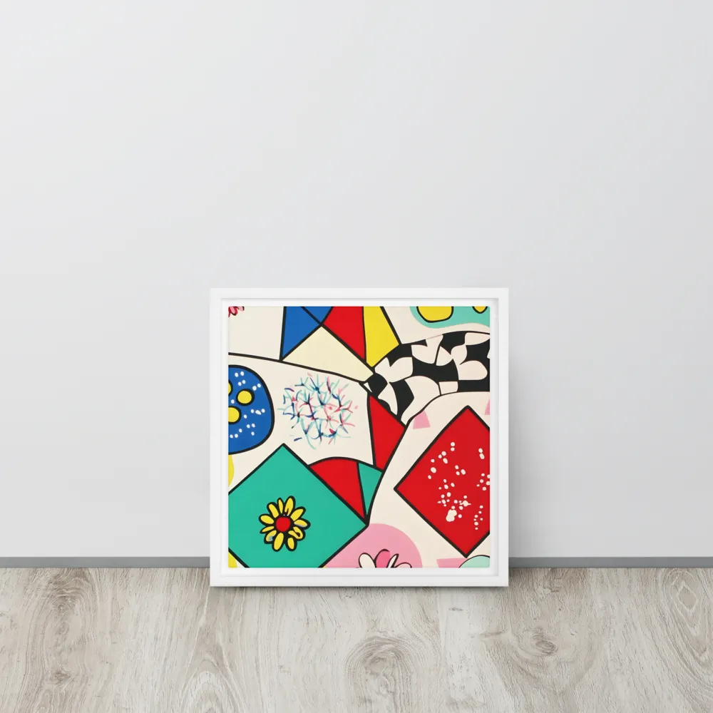 Joyful Geometry: A Playful Dance of Shapes and Colors | Canvas with White Frame | 12″×12″
