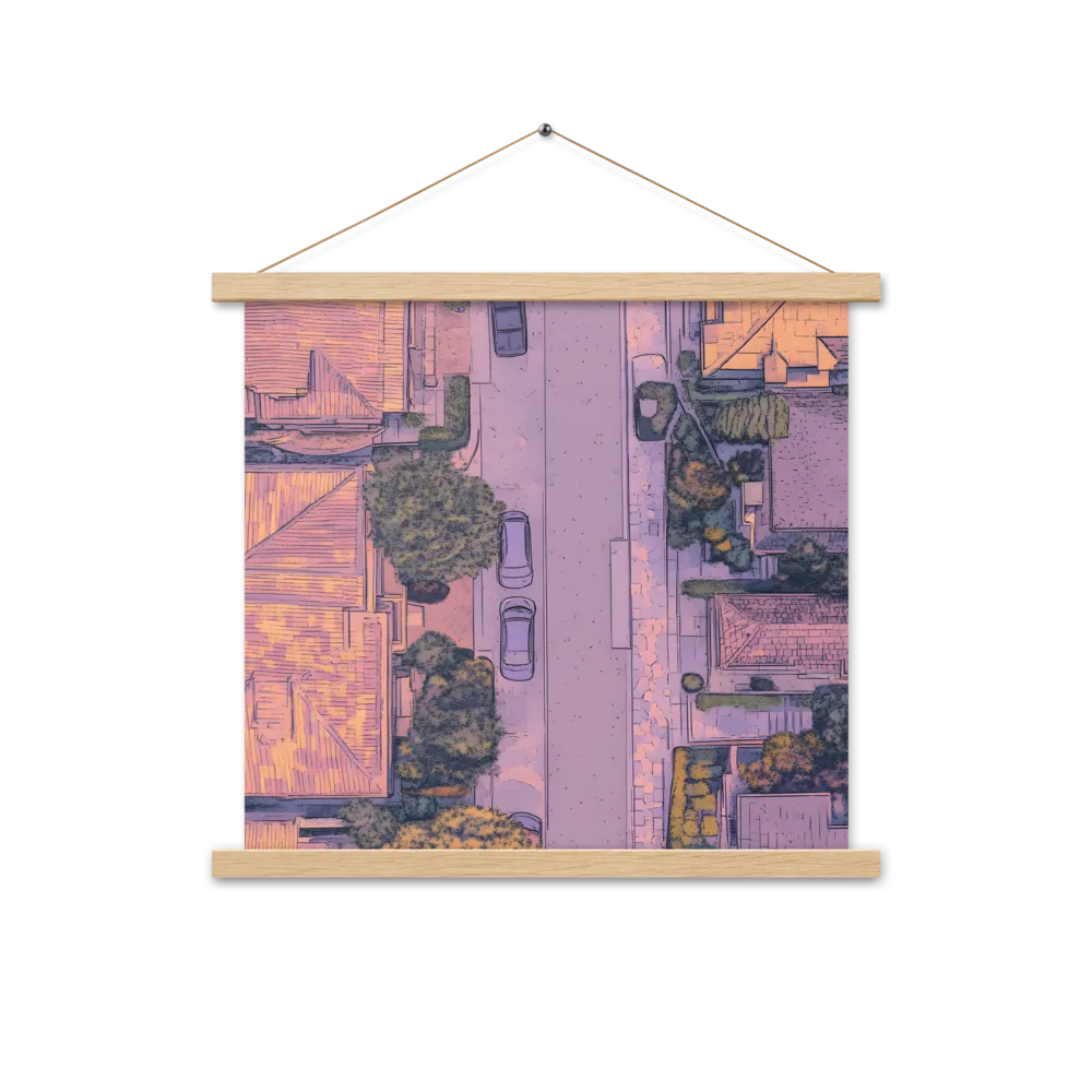 Aerial Serenity: Suburban Oasis | Poster With Oak Wood Hanger | 18″×18″
