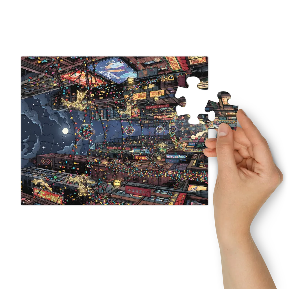 Midnight Holiday Avenue 
 Jigsaw Puzzle in Tin Box