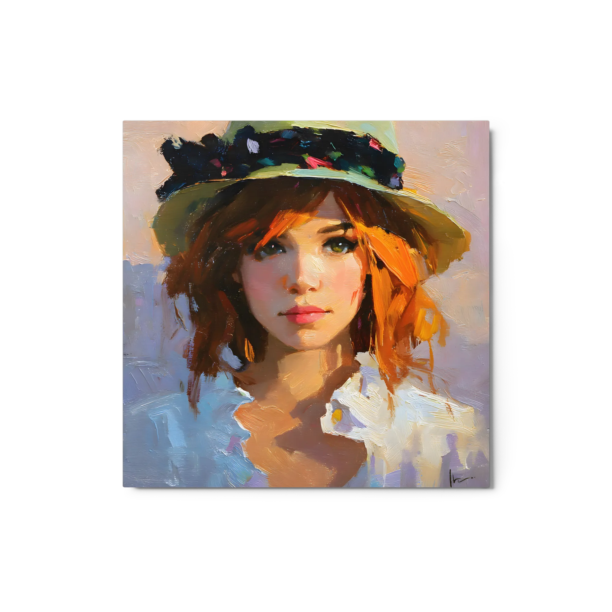 Woman in Sun Hat 
 Metal Print | 12″x 12″