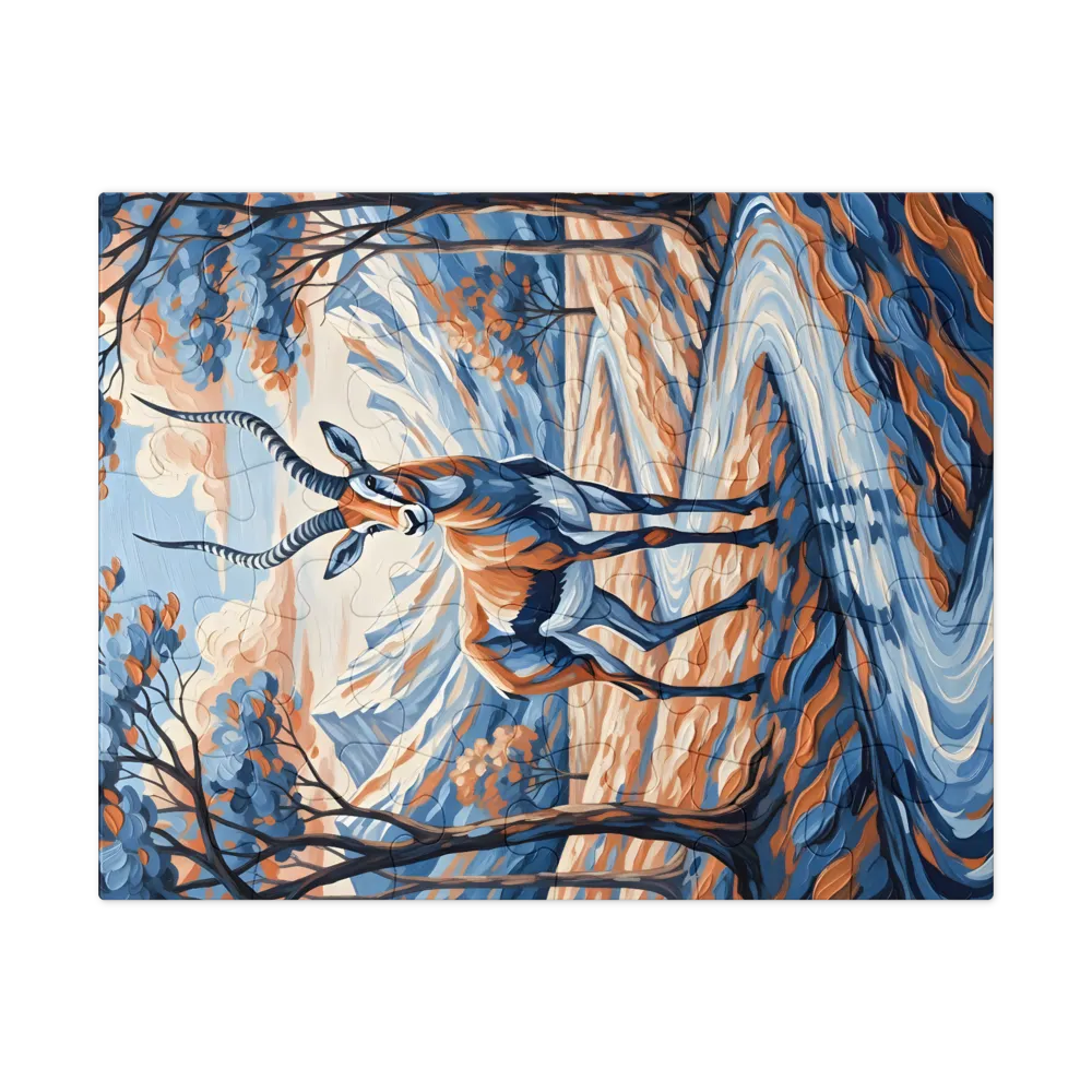 Blue and Orange Antelope 
 Jigsaw Puzzle in Tin Box