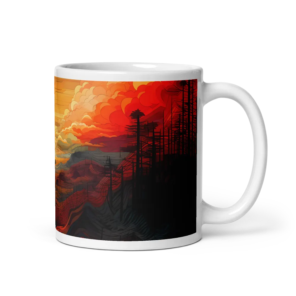 Ethereal Sunset: A Serene Landscape in Flowing Forms | Mug with White inside | 11 oz