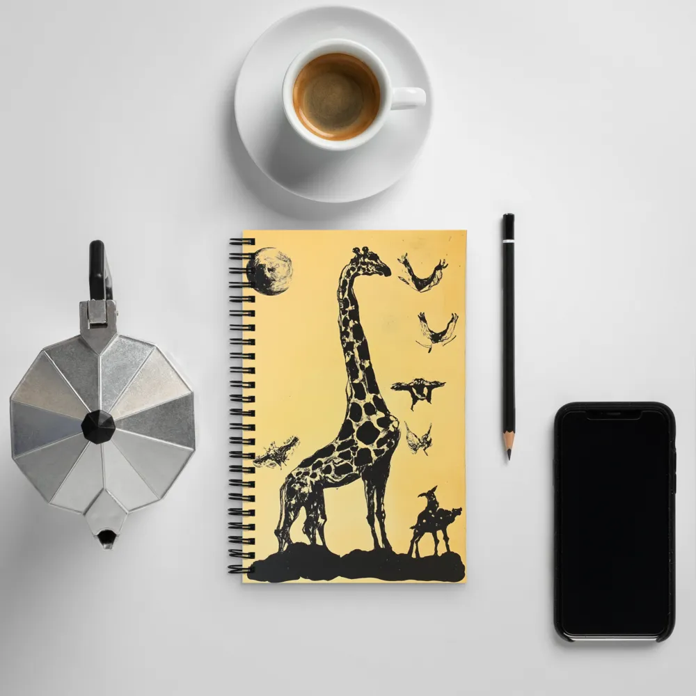 Whimsical Harmony of Giraffe and Birds | Spiral Notebook