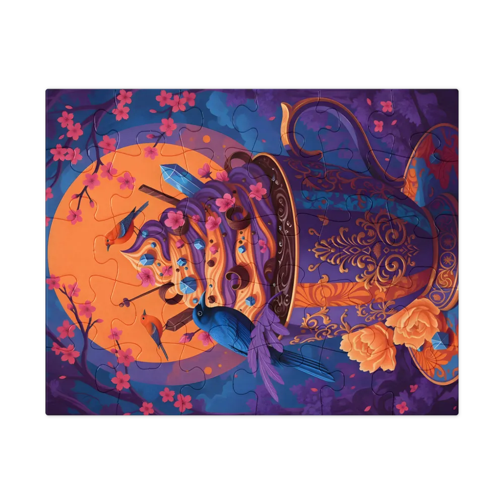 Moonlit Blossom Teacup 
 Jigsaw Puzzle in Tin Box