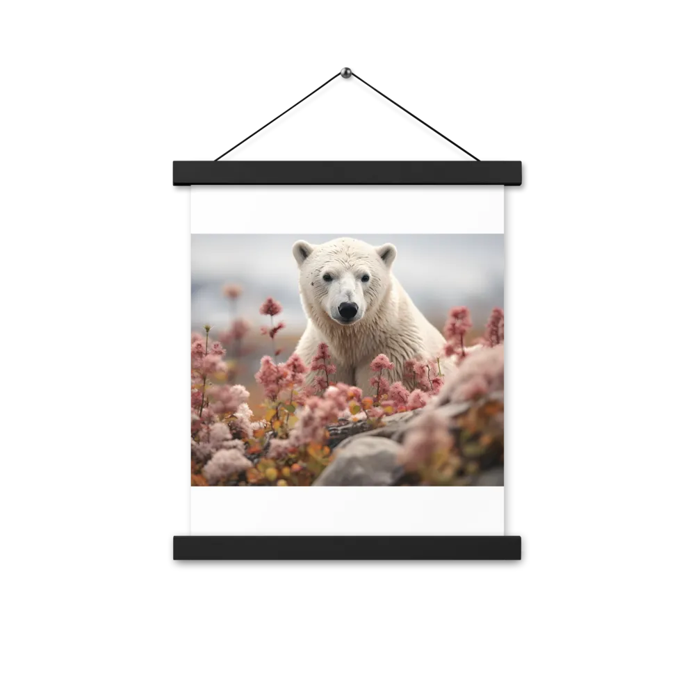 Curiosity Among Blooms: The Polar Bear | Poster With Black Wood Hanger | 11″×14″