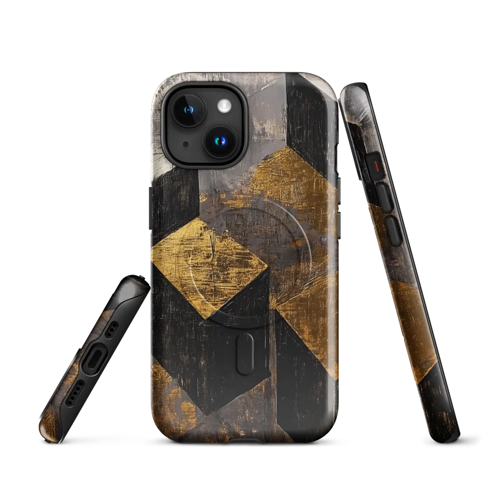 Geometric Harmony in Gold and Black | Phone Case |  15 | MagSafe® Tough Case | Glossy