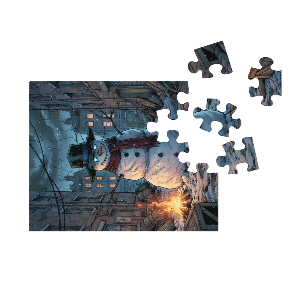 The Watchful Snowman 
 Jigsaw Puzzle in Tin Box