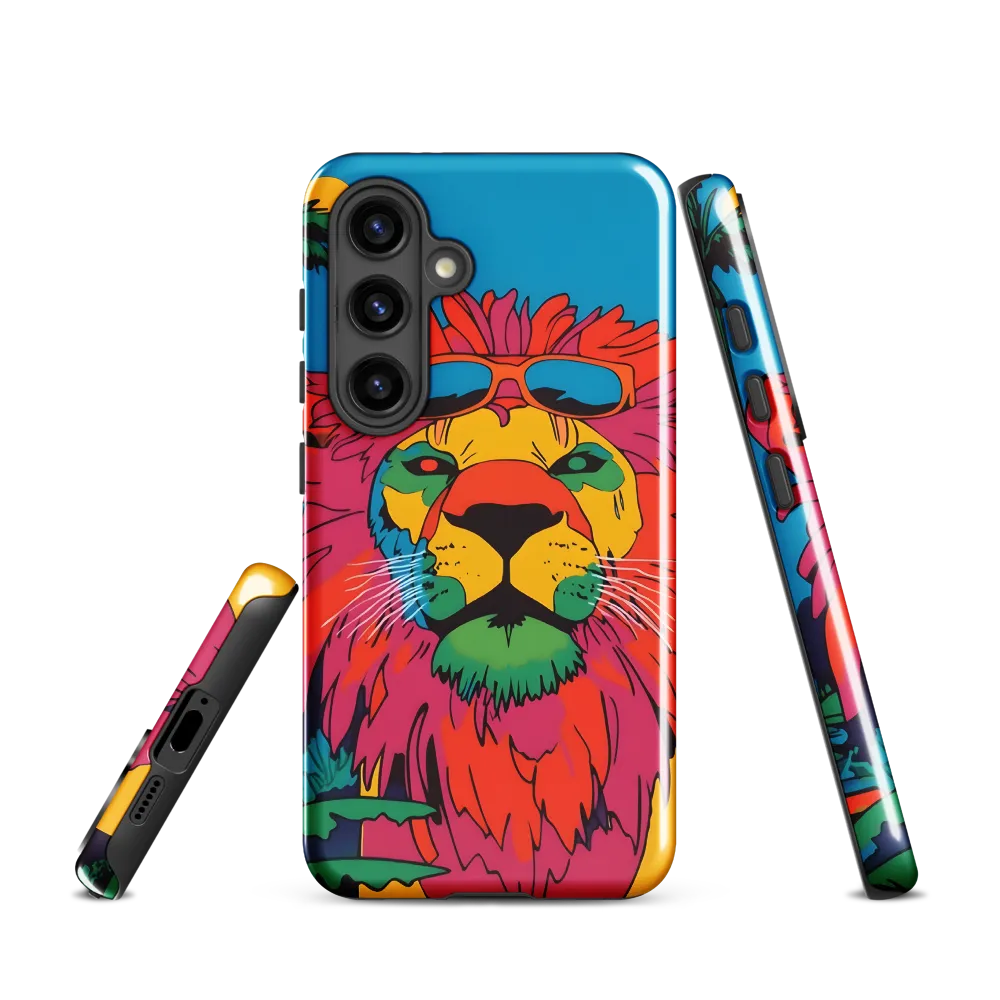 Lion with Sunglasses: A Vibrant Tropical Portrait | Phone Case |  S24 | Tough Case | Glossy