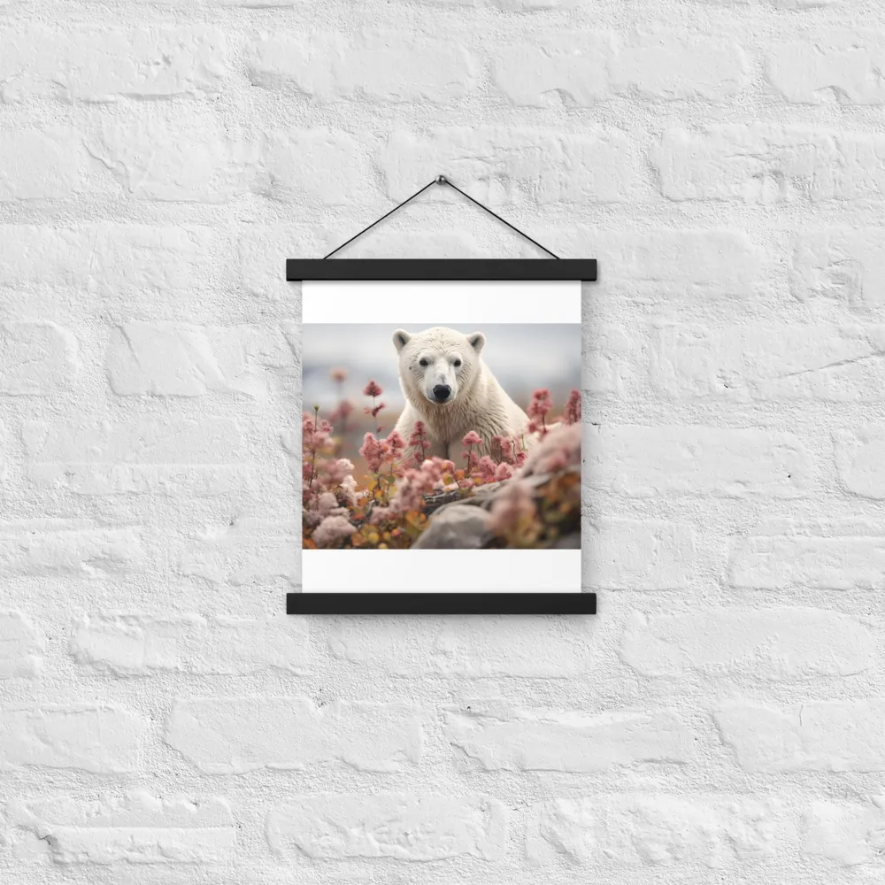 Curiosity Among Blooms: The Polar Bear | Poster With Black Wood Hanger | 11″×14″