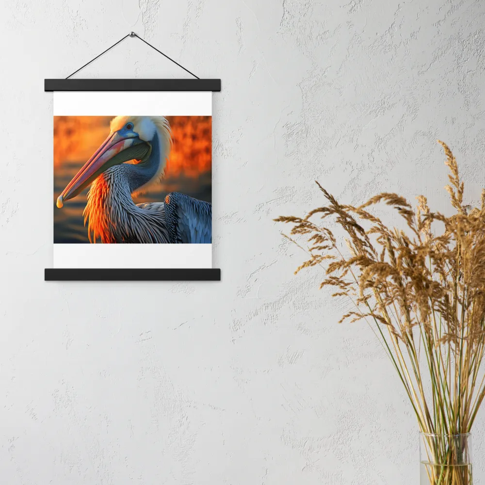 Elegance of the Pelican at Sunset | Poster With Black Wood Hanger | 11″×14″