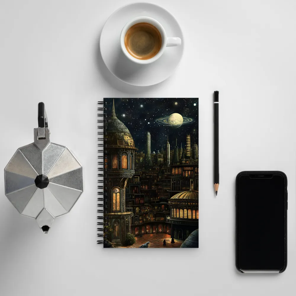 Celestial Enigma: A Surreal Cityscape | Spiral Notebook