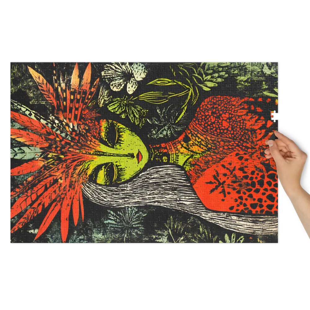 Jungle Queen Linocut 
 Jigsaw Puzzle in Tin Box