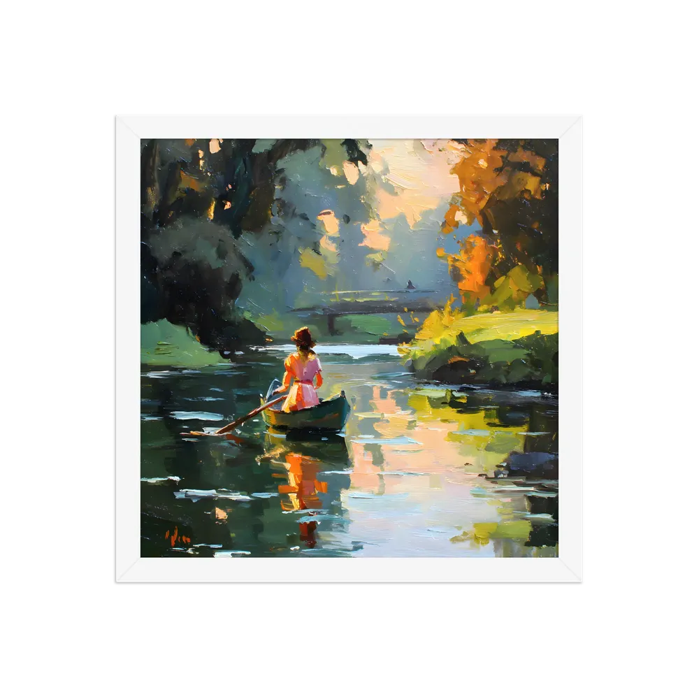 Rowing at Dusk 
 Poster with White Frame | 14″x 14″