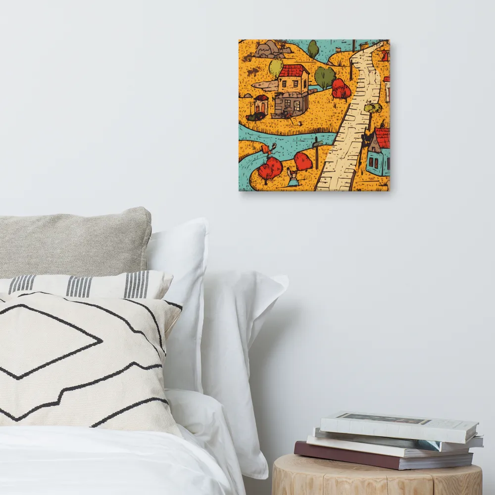 Whimsical Village Landscape | Canvas | 16″×16″