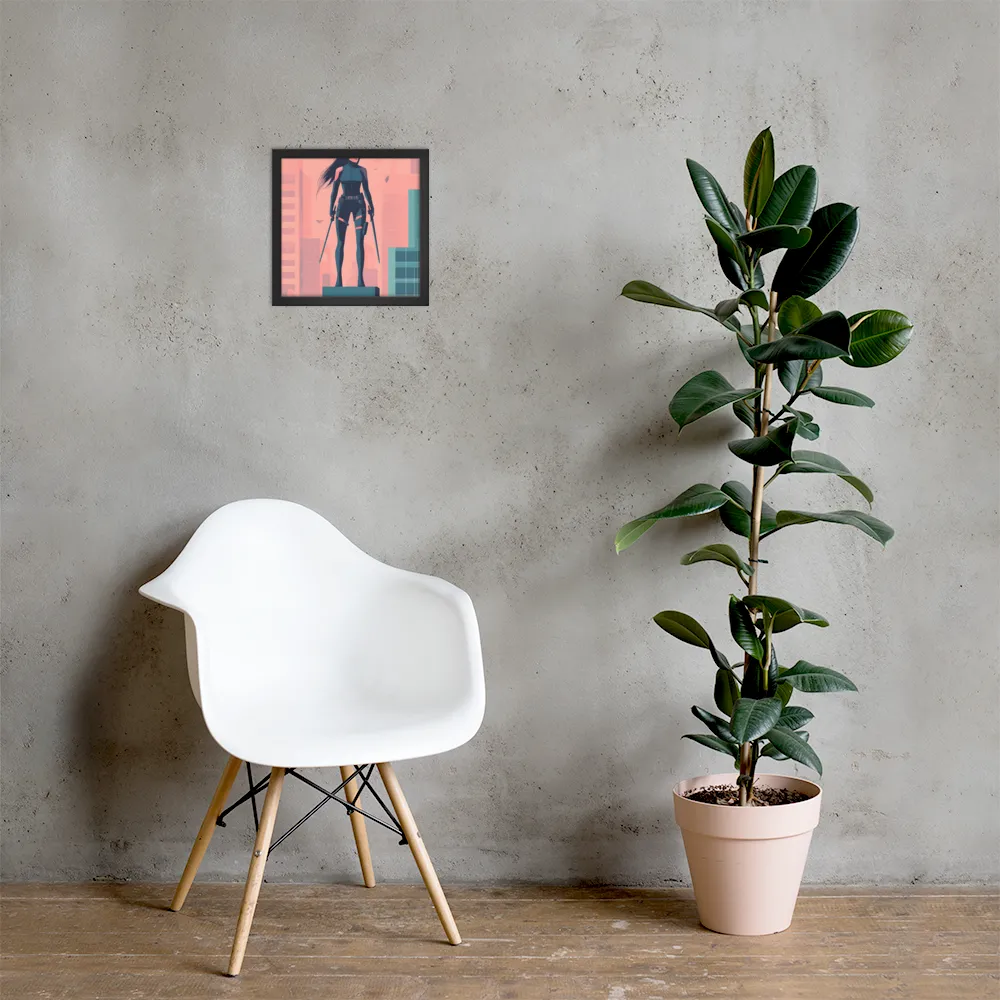 Urban Sentinel: A Warrior's Stand | Poster with Black Frame | 12″×12″