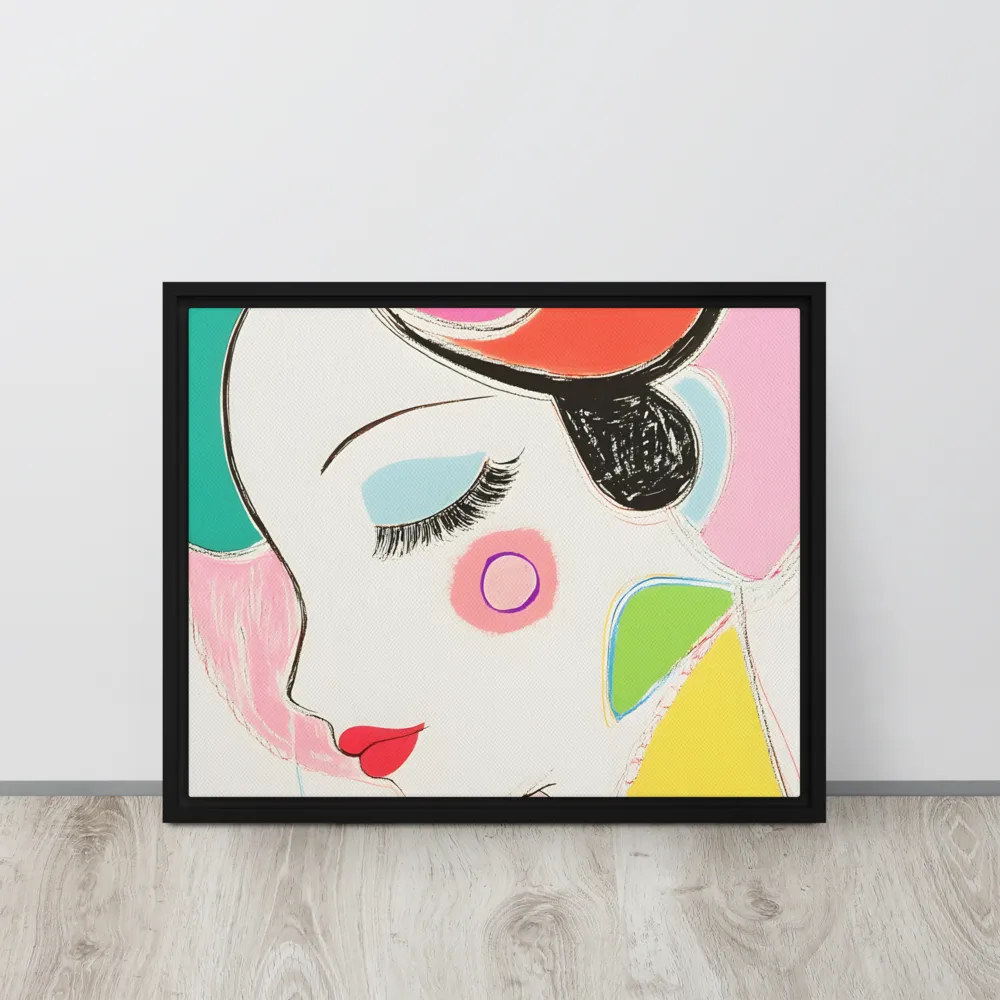 Whimsical Portrait in Colorful Abstraction | Canvas with Black Frame | 16″×20″