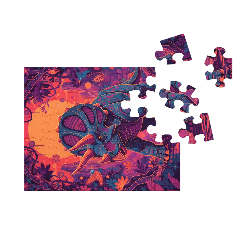 Sunset Triceratops 
 Jigsaw Puzzle in Tin Box