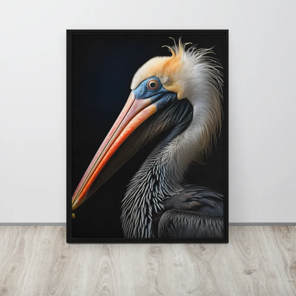 Majestic Portrait of a Pelican | Canvas with Black Frame | 24″×32″