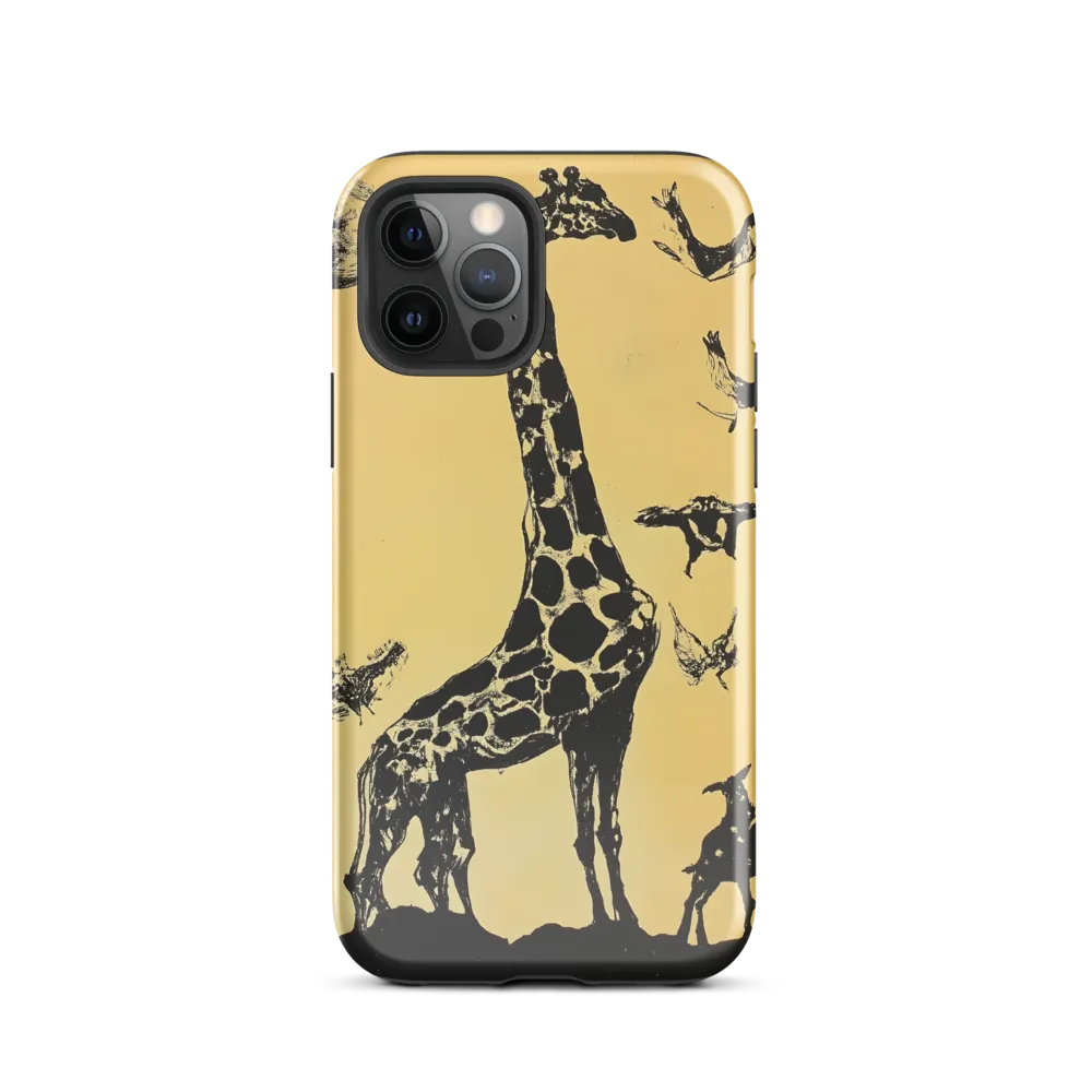 Whimsical Harmony of Giraffe and Birds