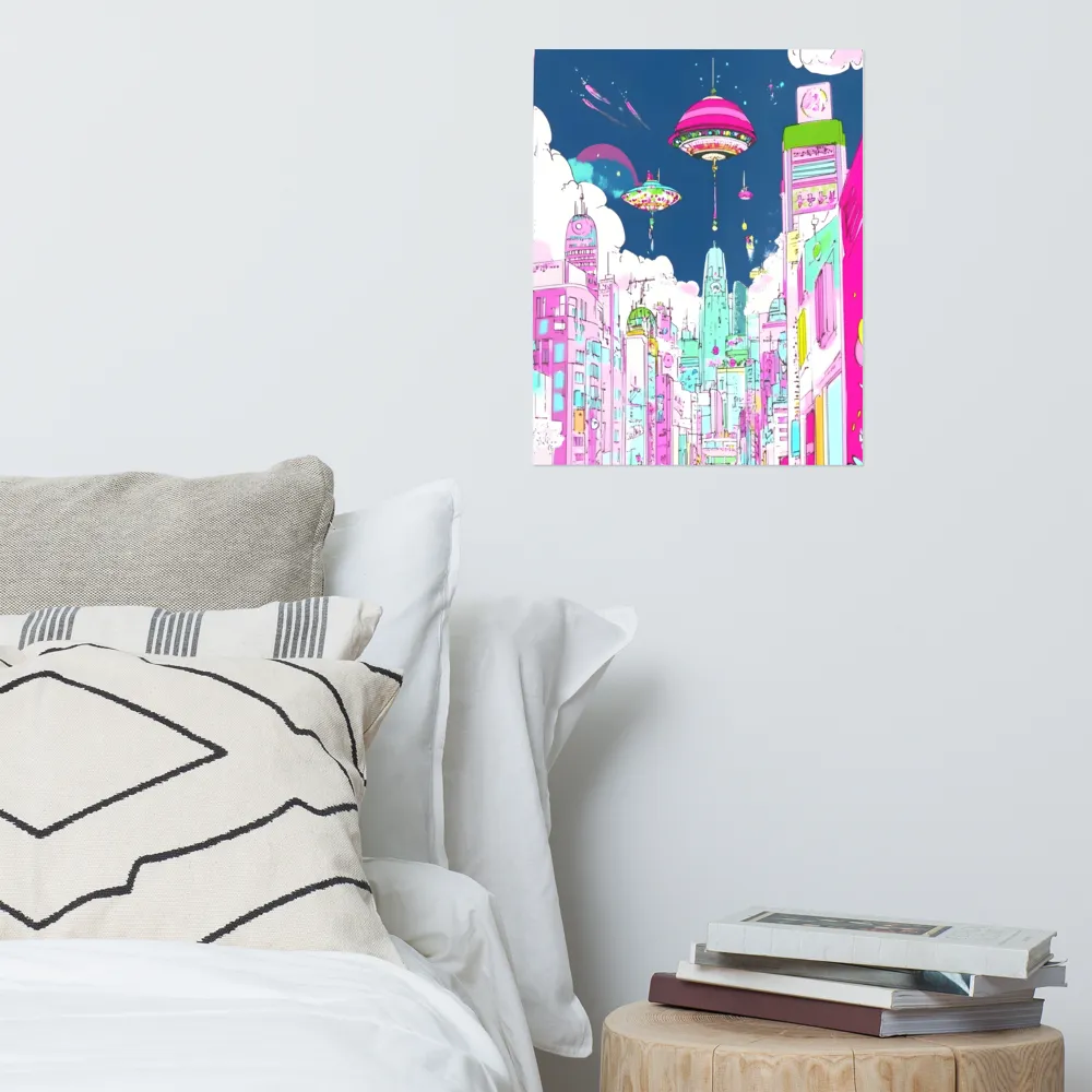 Futuristic Cityscape with Floating Structures | Poster | 16″×20″