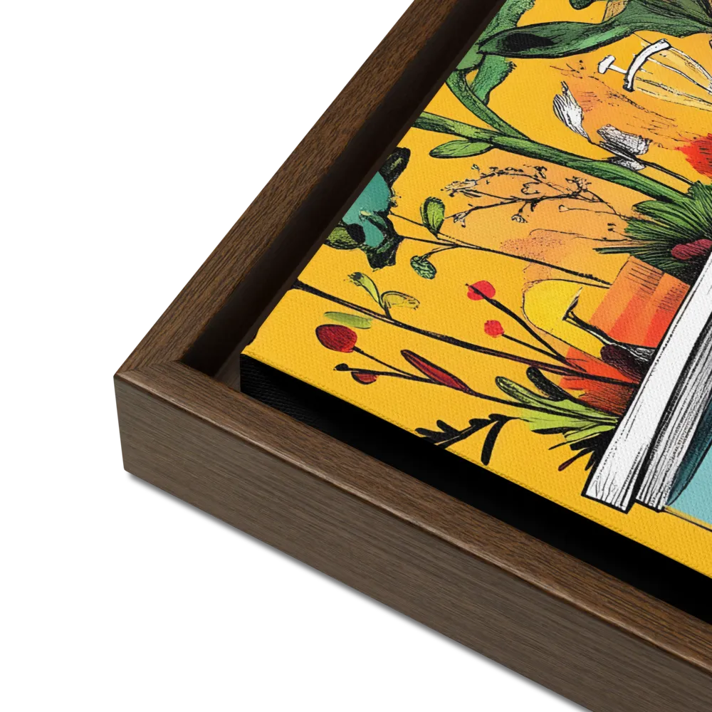 Whimsical Garden Head | Canvas with Brown Frame | 16″×16″
