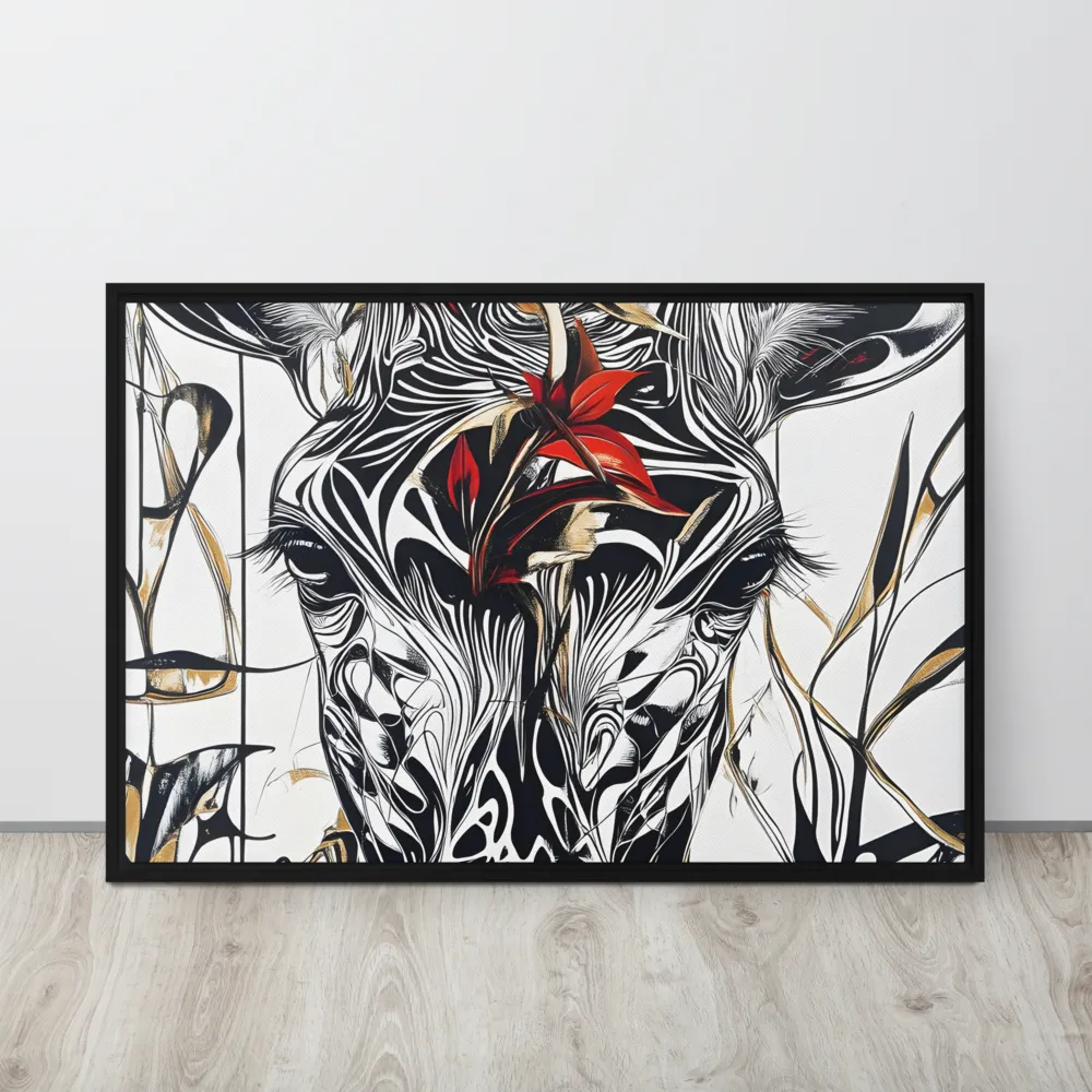 Floral Elegance: The Giraffe's Portrait | Canvas with Black Frame | 24″×36″