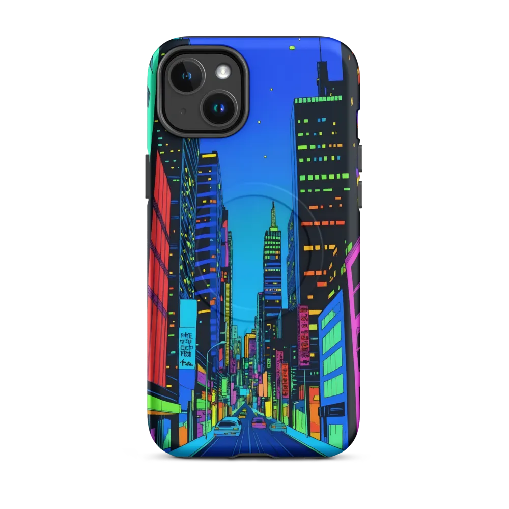 Neon Dreamscape: A Futuristic City at Dusk | Phone Case |  14 Plus | MagSafe® Tough Case | Matte