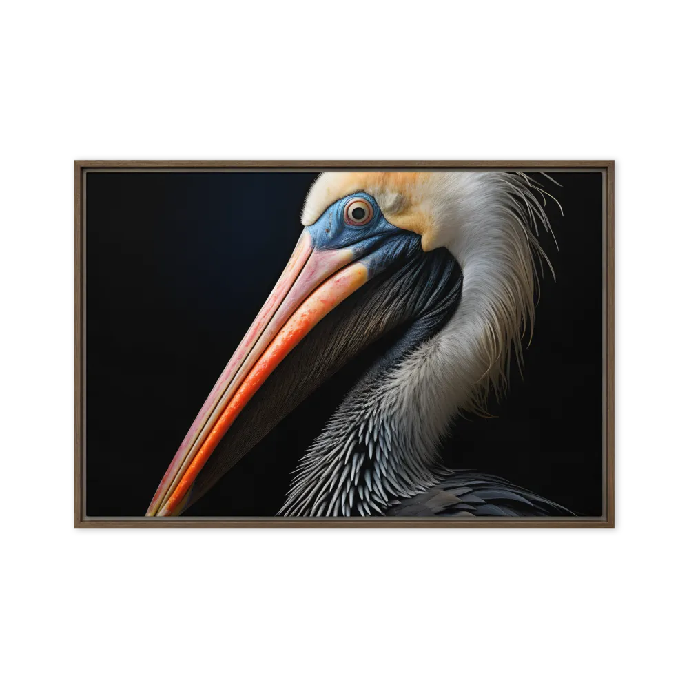 Majestic Portrait of a Pelican | Canvas with Brown Frame | 20″×30″