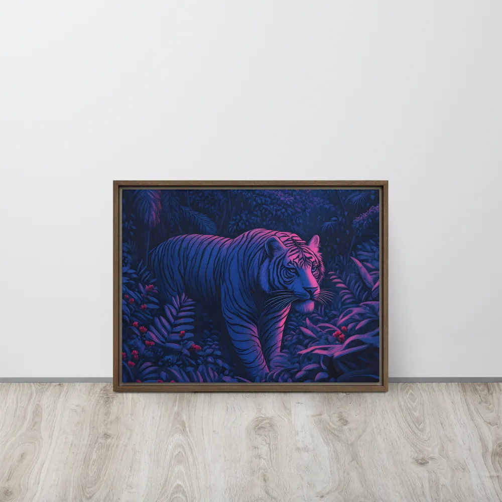 Mystic Prowler: The White Tiger in the Jungle | Canvas with Brown Frame | 18″×24″