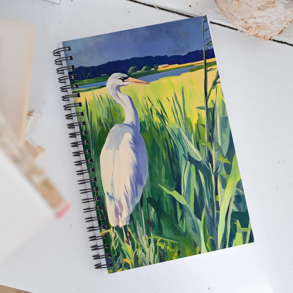 Graceful Presence: The Heron in the Meadow | Spiral Notebook