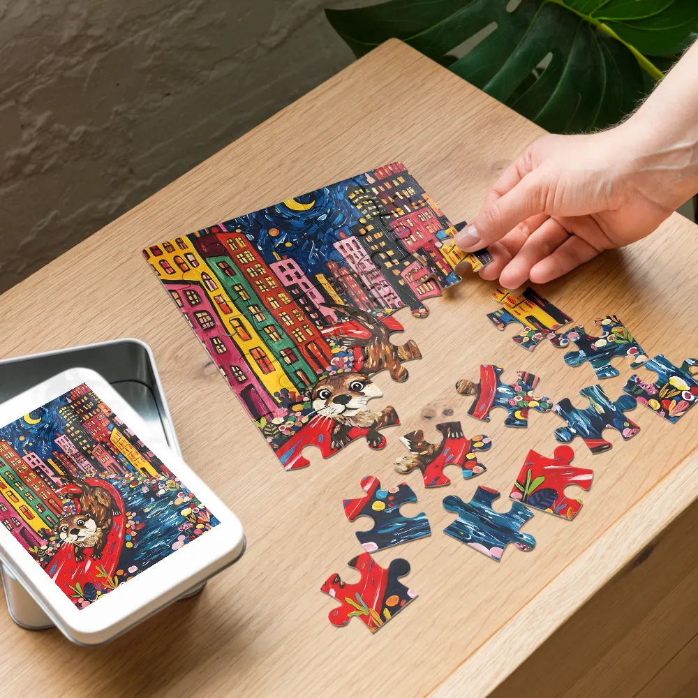 Starry Night Otter 
 Jigsaw Puzzle in Tin Box