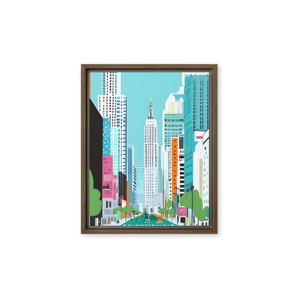 Urban Symphony: A Modern Cityscape | Canvas with Brown Frame | 11″×14″