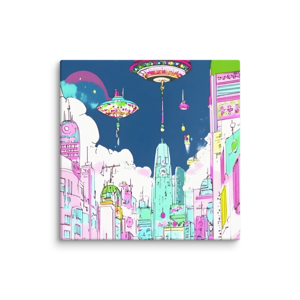 Futuristic Cityscape with Floating Structures | Canvas | 10″×10″