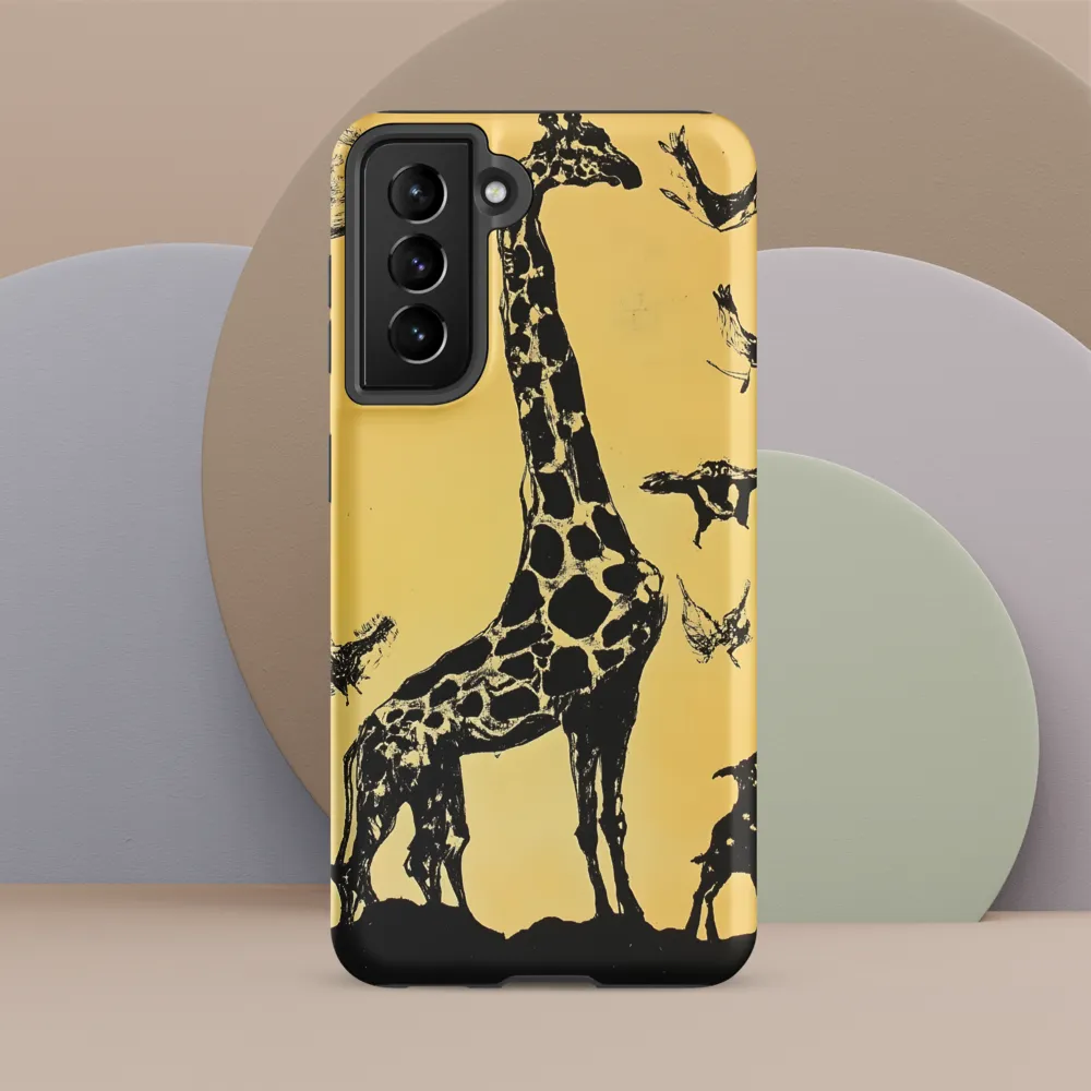 Whimsical Harmony of Giraffe and Birds
