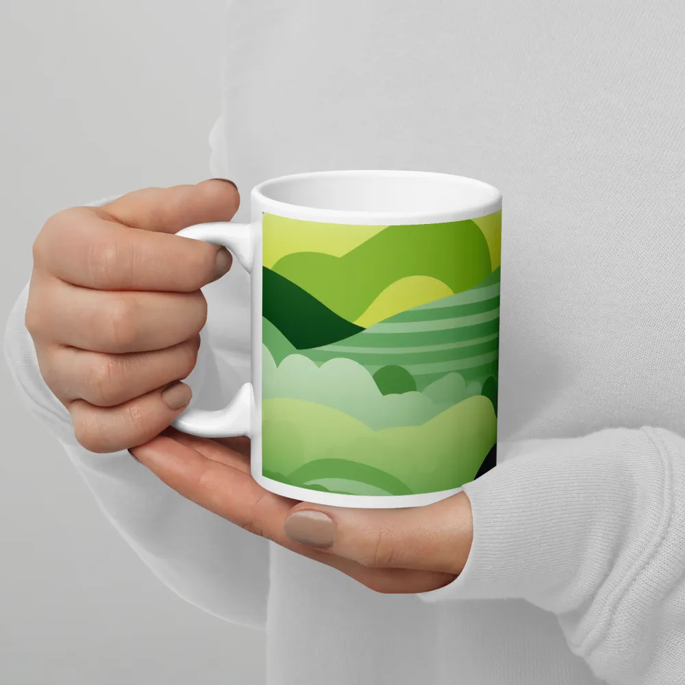 Tranquility in Green Waves | Mug with White inside | 11 oz