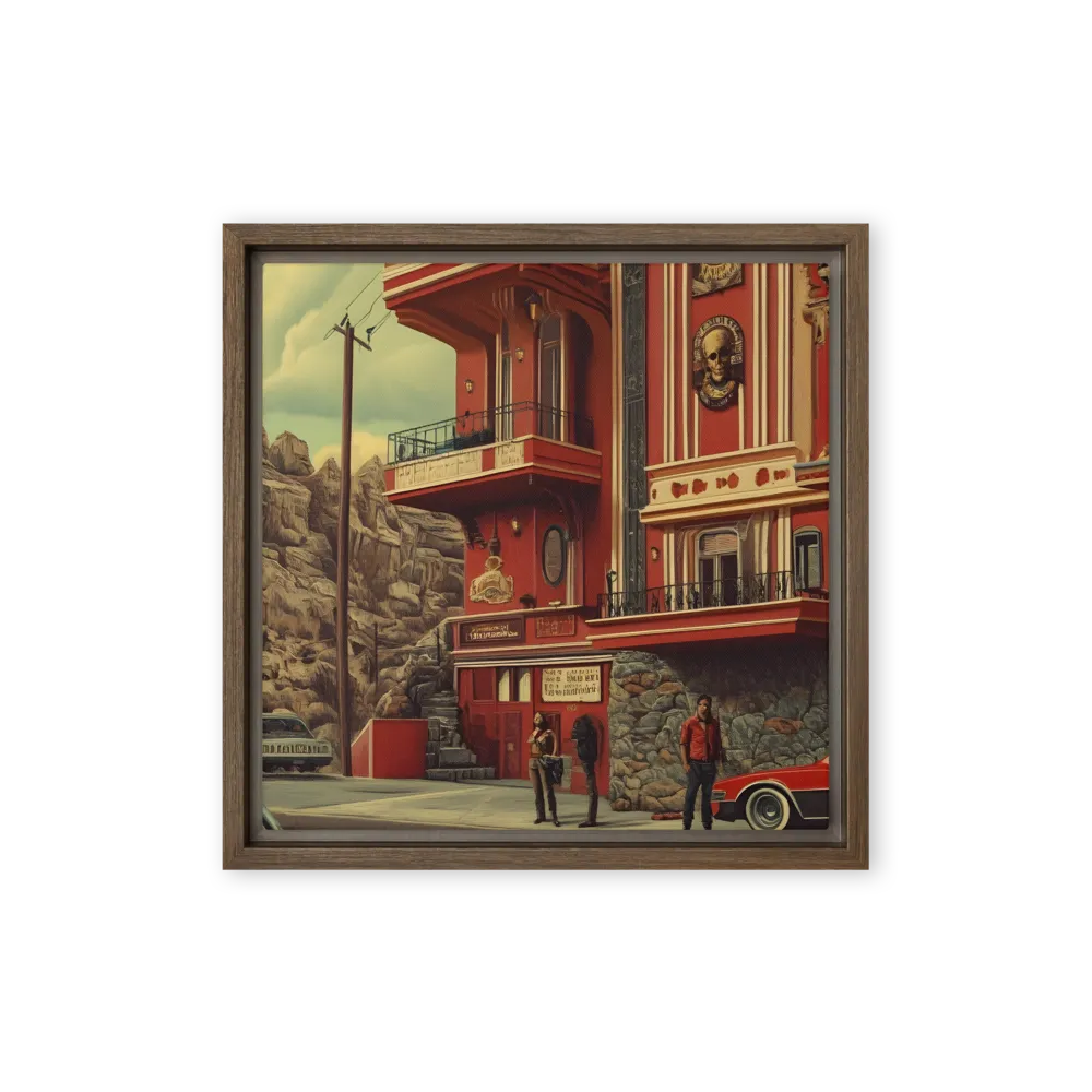 Retro Urban Dreamscape | Canvas with Brown Frame | 12″×12″