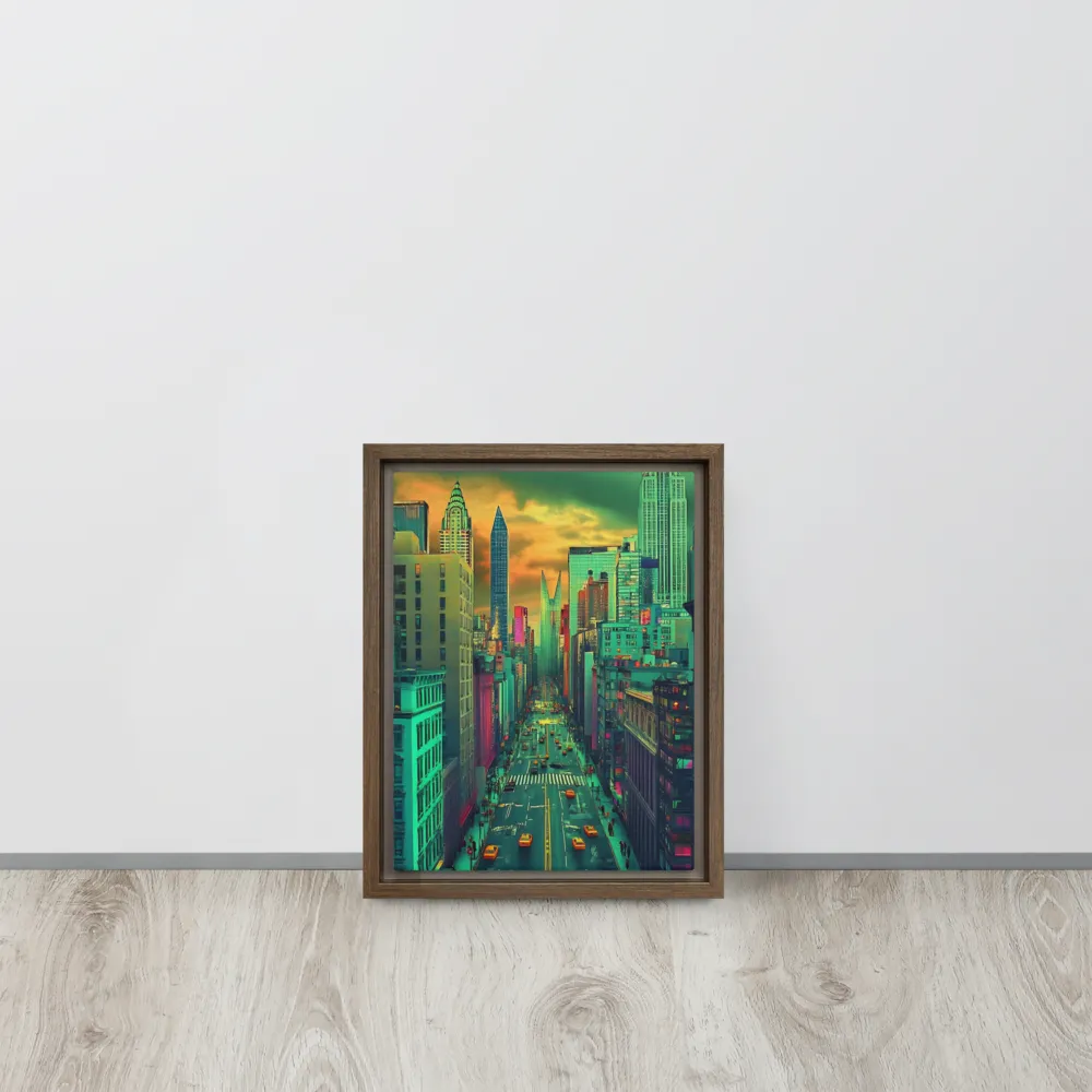 Urban Surrealism: Neon Dreams | Canvas with Brown Frame | 9″×12″
