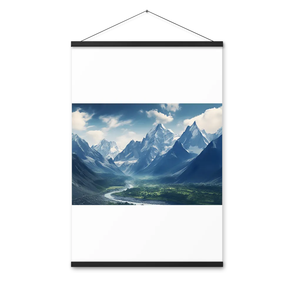 Majestic Serenity: A Landscape of Mountains and Rivers | Poster With Black Wood Hanger | 24″×36″
