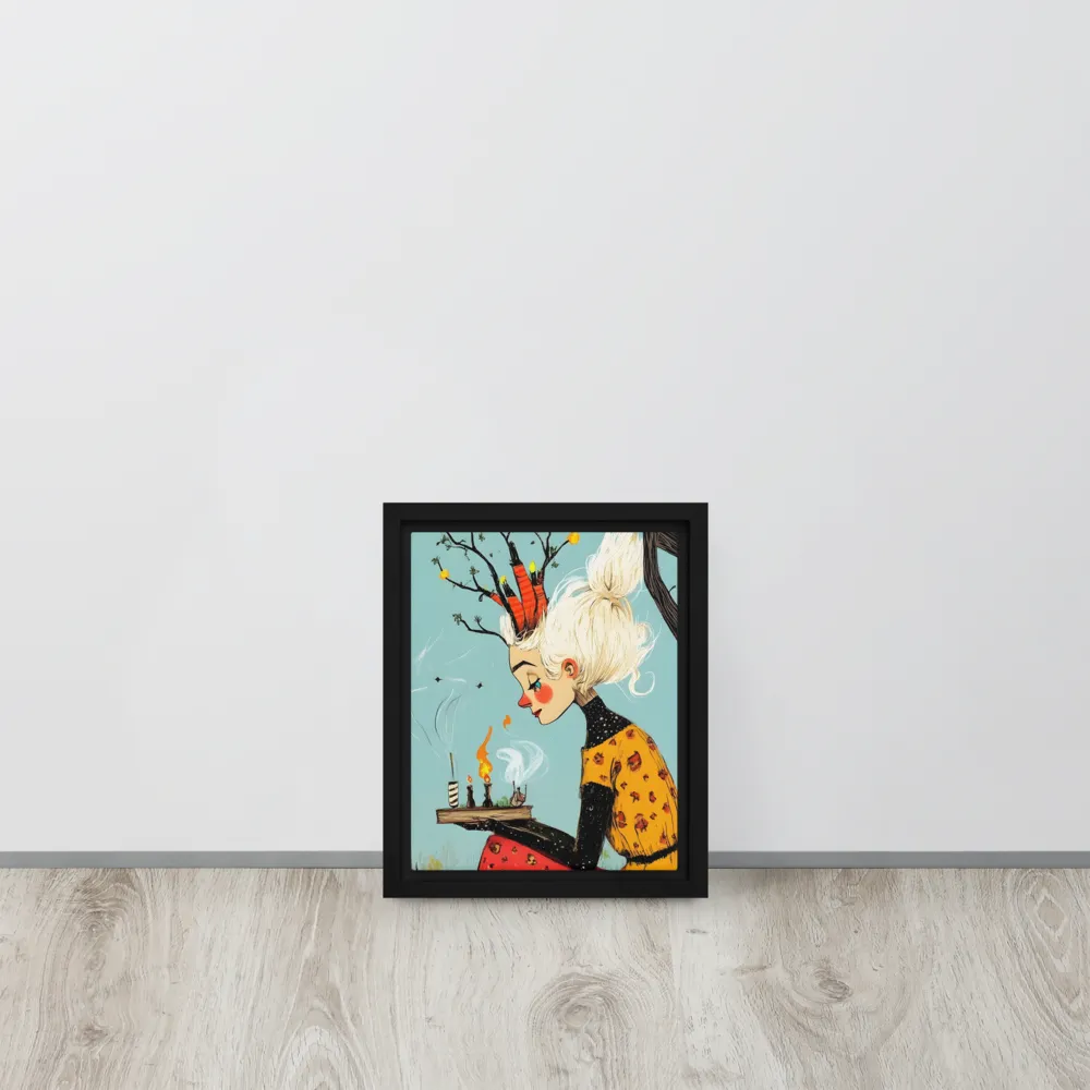 Whimsical Nature Girl | Canvas with Black Frame | 8″×10″