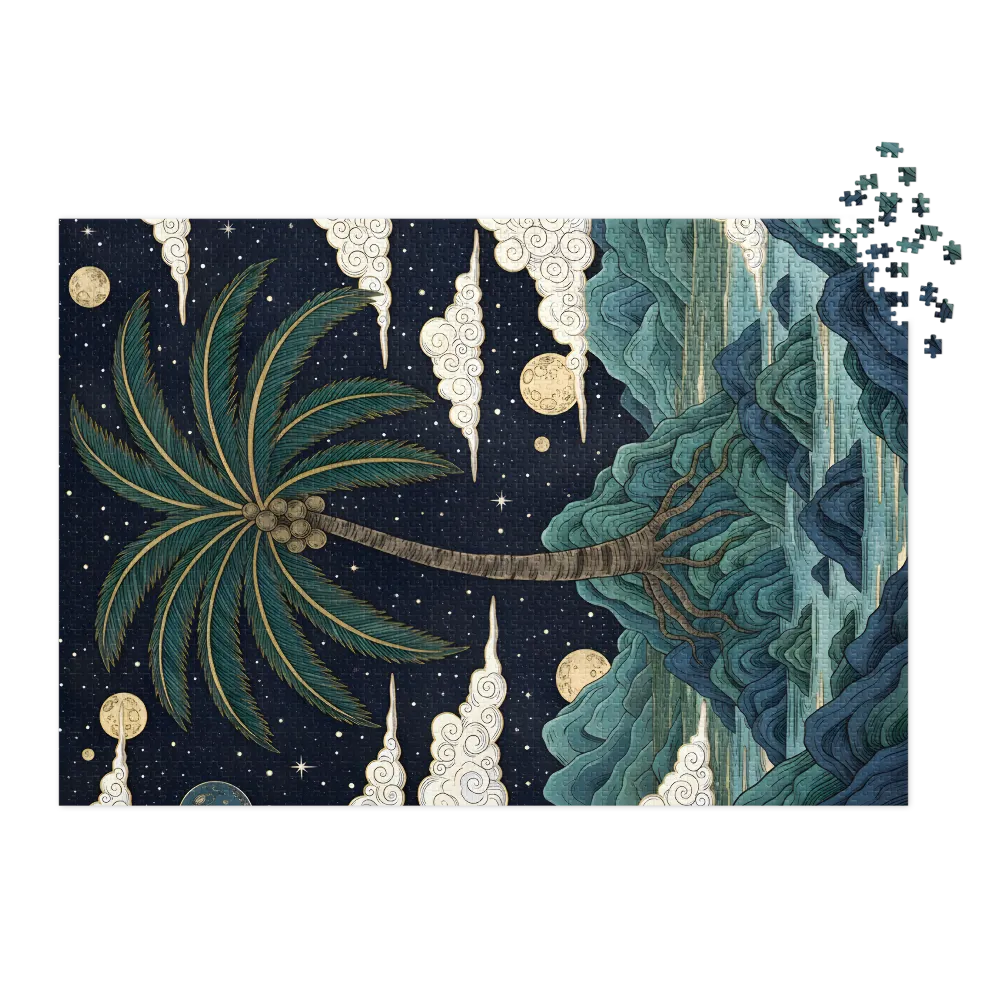 Moonlit Palm Island 
 Jigsaw Puzzle in Tin Box