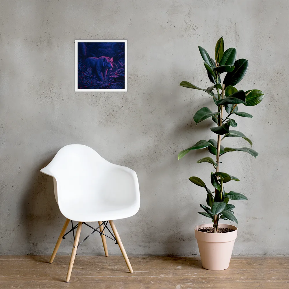 Mystic Prowler: The White Tiger in the Jungle | Poster with White Frame | 14″×14″